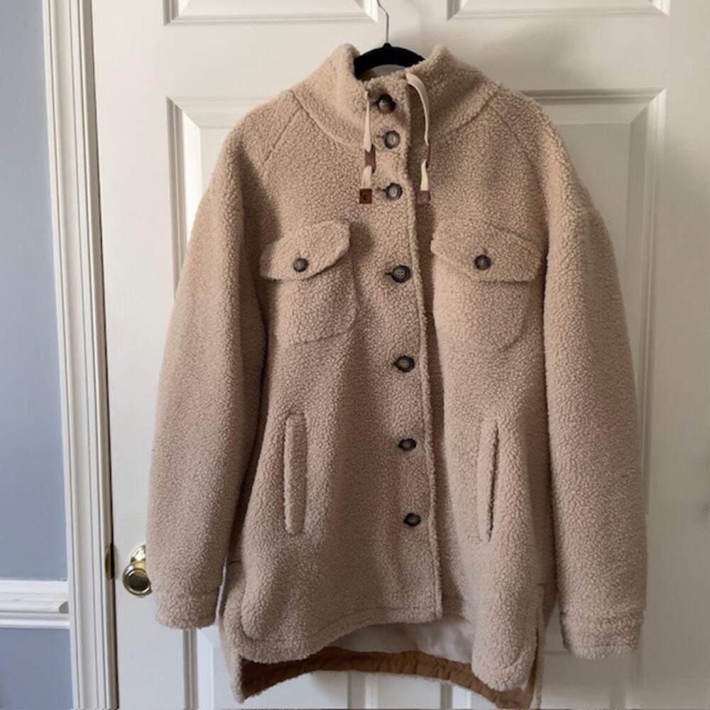 Koolaburra by UGG Teddy Sherpa Jacket Tan Button Front Cozy Men's M Casual Luxe